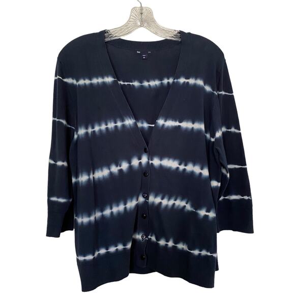 Women's GAP Factory XXL Cardigan Tie Dye Blue White Shibori Sweater Button Up - Picture 1 of 9